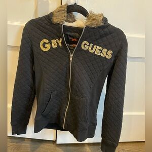 black guess hoodie with fur